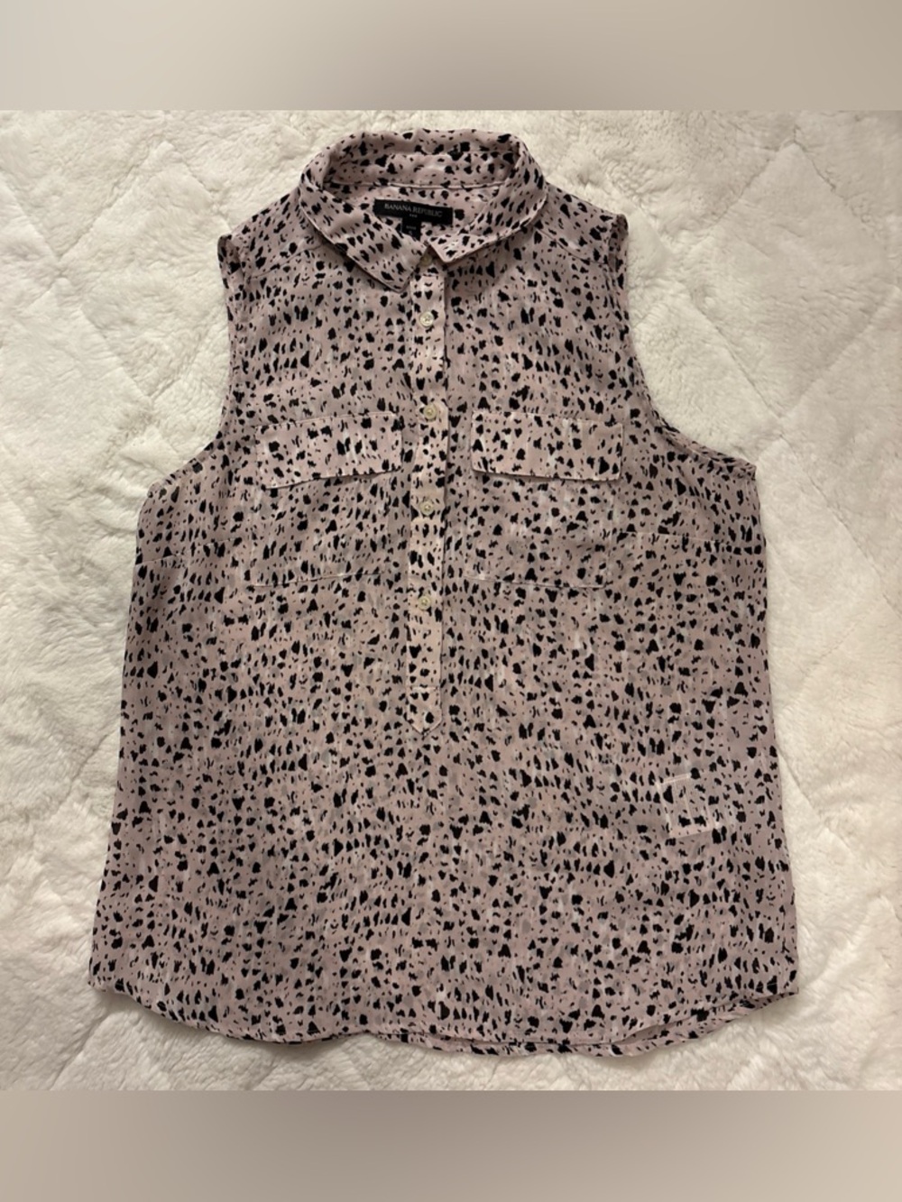 Banana Republic Pink Black White Sheer Sleeveless Blouse Sz S Cheetah Print